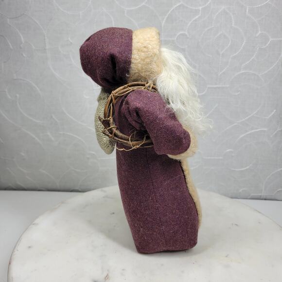Handmade Primitive Santa Door Stop Weighted 10” Wool Coat Burlap Sack Vintage - Picture 5 of 12